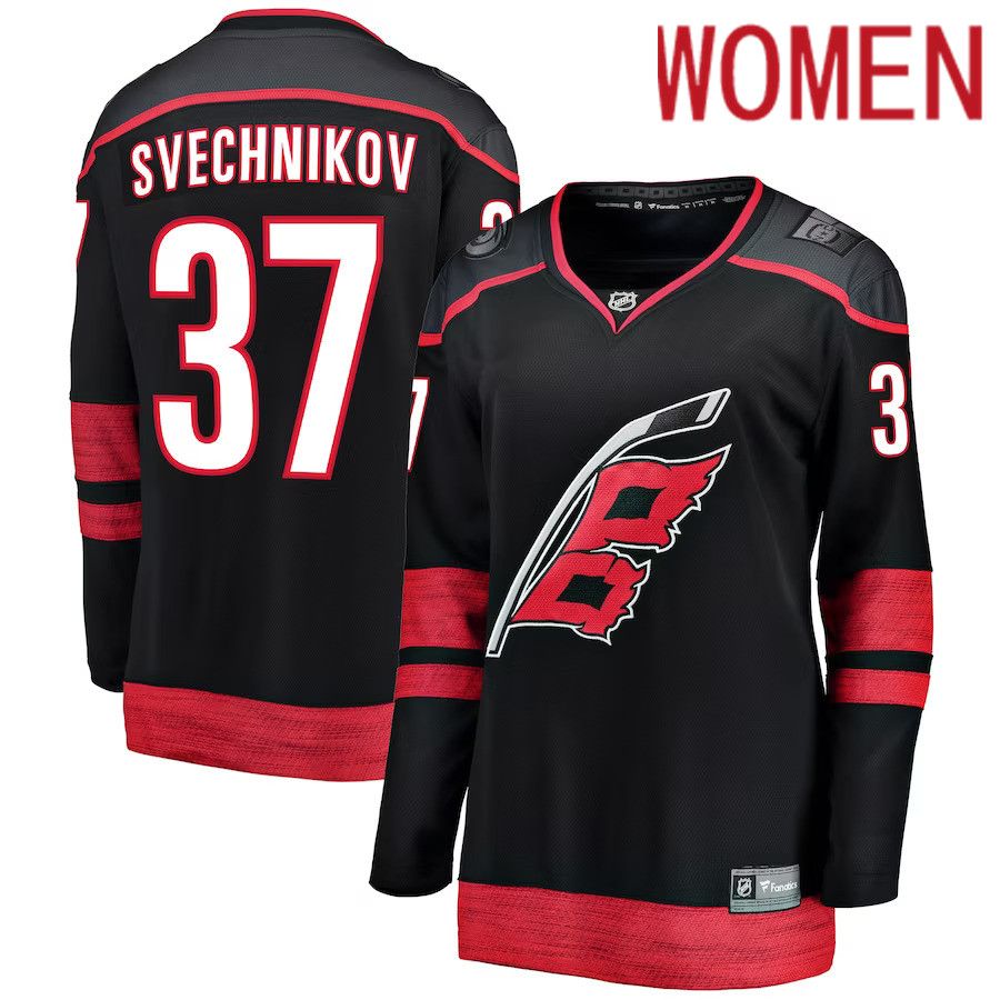 Women Carolina Hurricanes 37 Andrei Svechnikov Fanatics Branded Black Alternate Premier Breakaway Player NHL Jersey